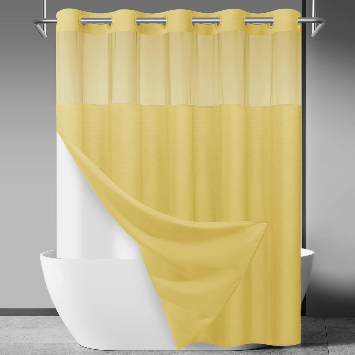 SORTTO Ringless Slub Shower Curtain with Snap in Liner, 71x74, Black