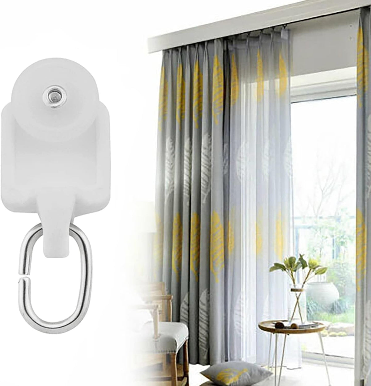 50PCS Curtain Glider Hooks, Track Rail Runner, Mute Wheel Rollers, Ball Pulley Windows Shower Curtain Tracks, Ceiling Glider