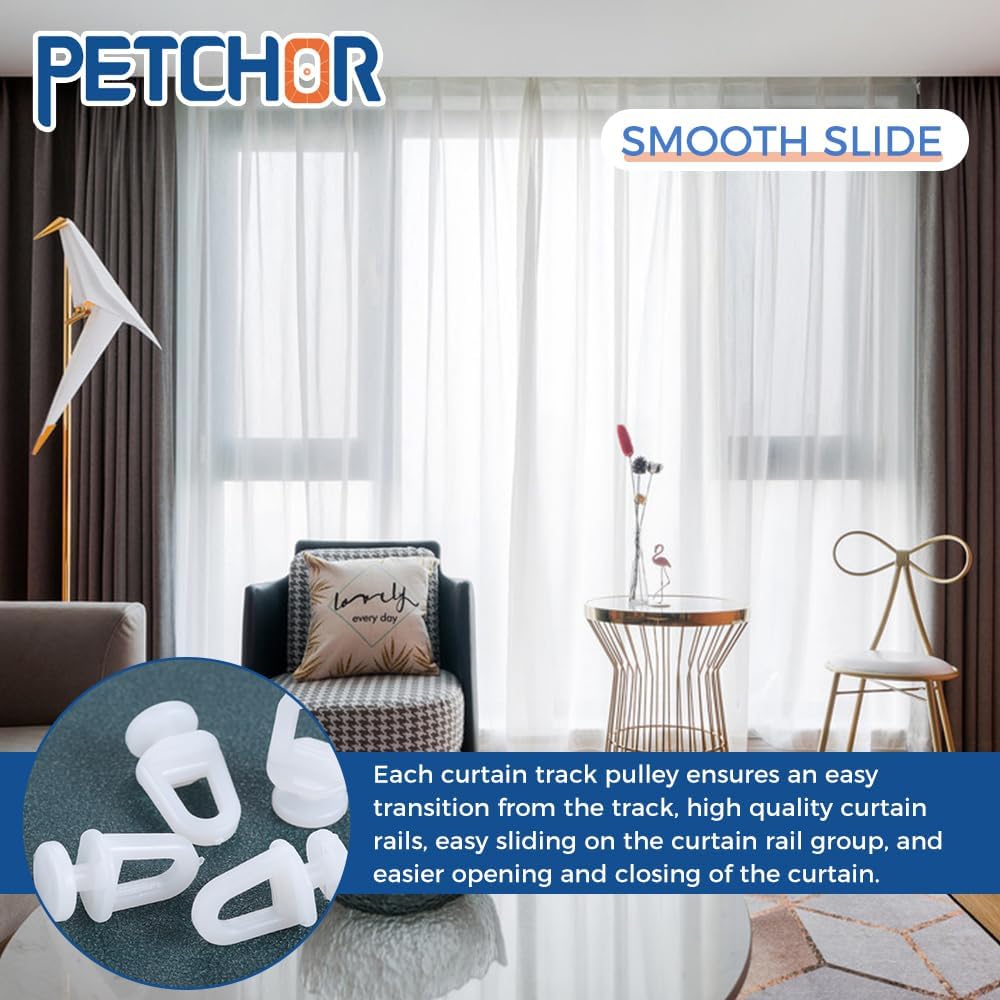 50PCS Curtain Track Rollers, Plastic Drapery Rail Sliding Glider