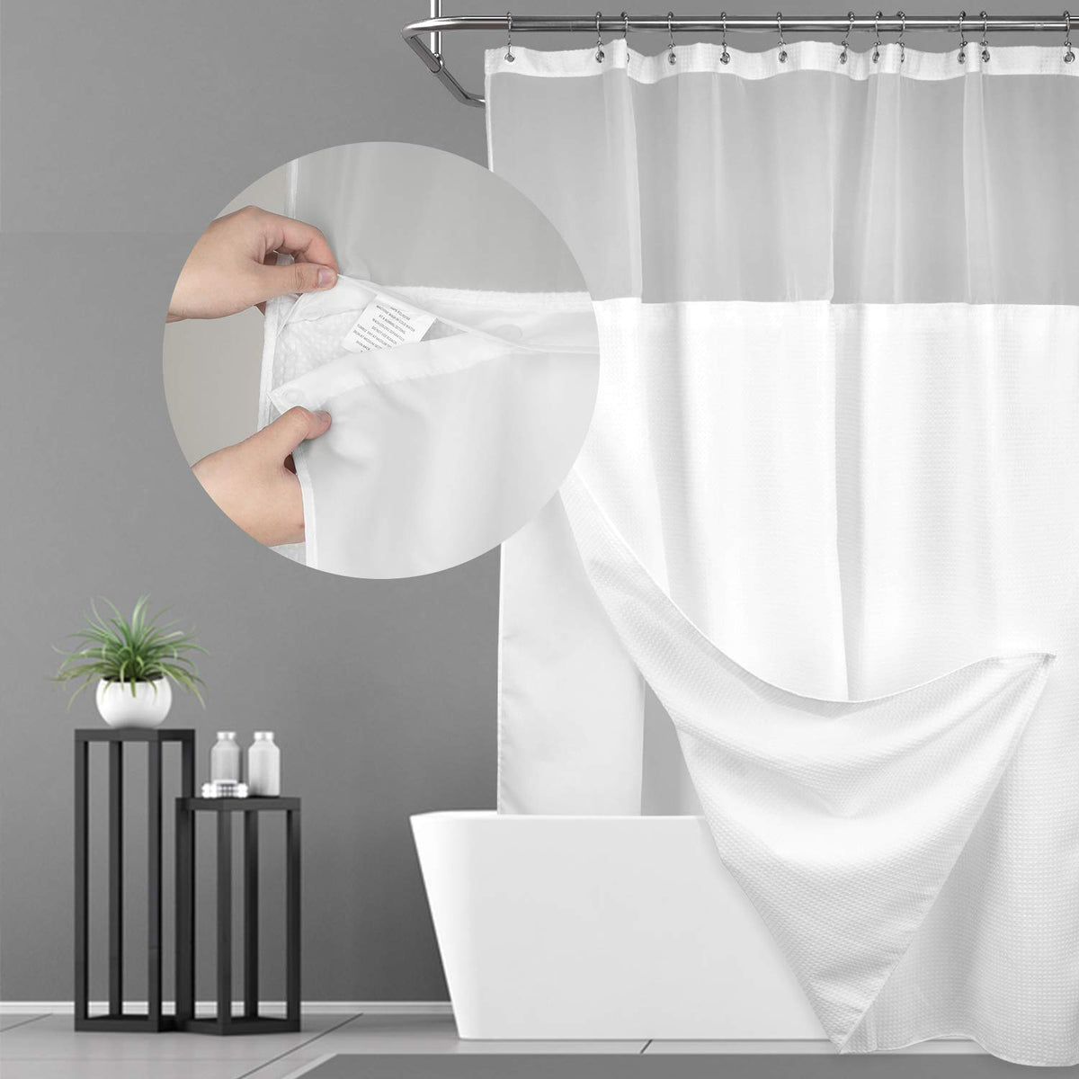 N&Y HOME Waffle Weave Shower Curtain with Snap-in Liner Set Blue, 71x72