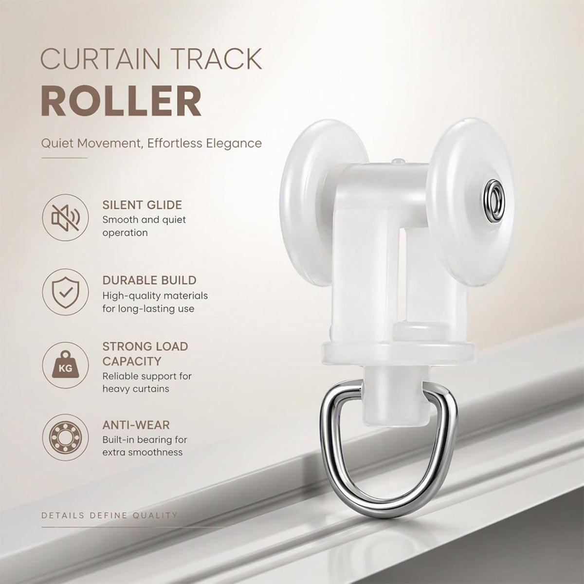 100 Pcs Ceiling Curtain Track Gliders Mute Roller Hooks for Sliding Rail