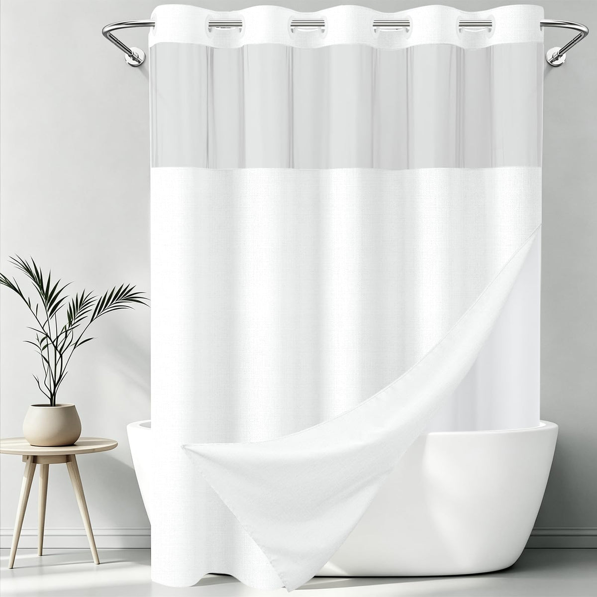 WONICY Hook-Free Shower Curtain with Snap-in Liner, Cream, 71 x 74