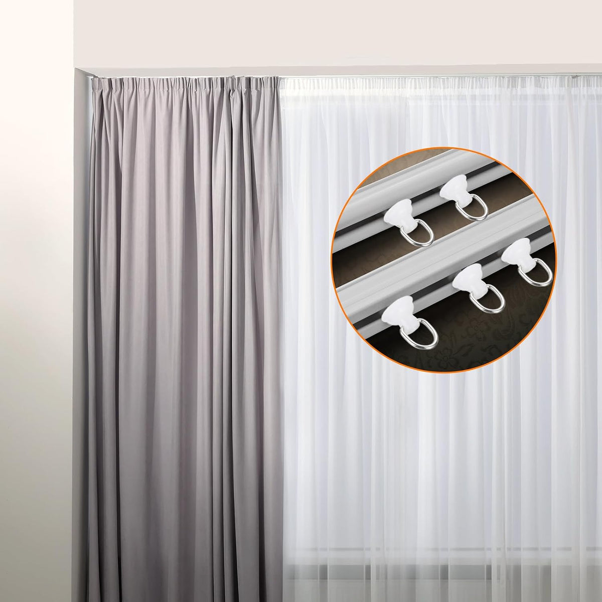 uxcell 50Pcs Curtain Track Glider Pulley Straight Curved Curtain Track Rollers for Window Tracks Carrier Accessories White