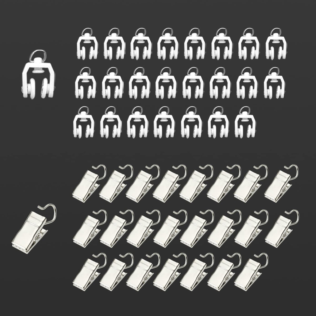 Curtain Track Rollers, 30 Pack Curtain Track Gliders Plastic Twin Wheeled Carriers Drapery Rail Sliding Glider for Windows Shower Rv Curtain Tracks, White