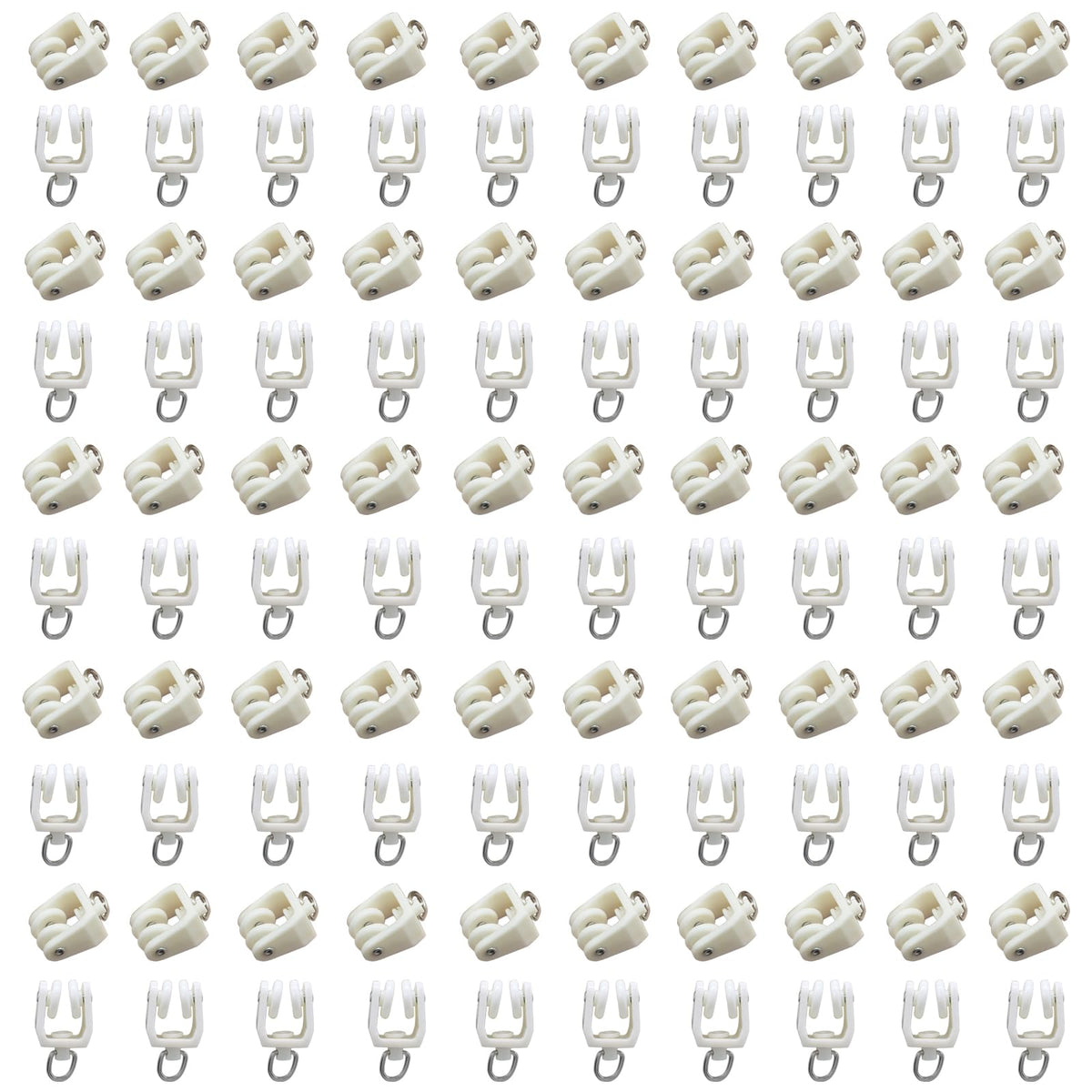 100 Pcs Flexible Curtain Track Rollers, Bendable Clips White Hooks Plastic Gliders, Drapery Rail for Shower Window/Decorators