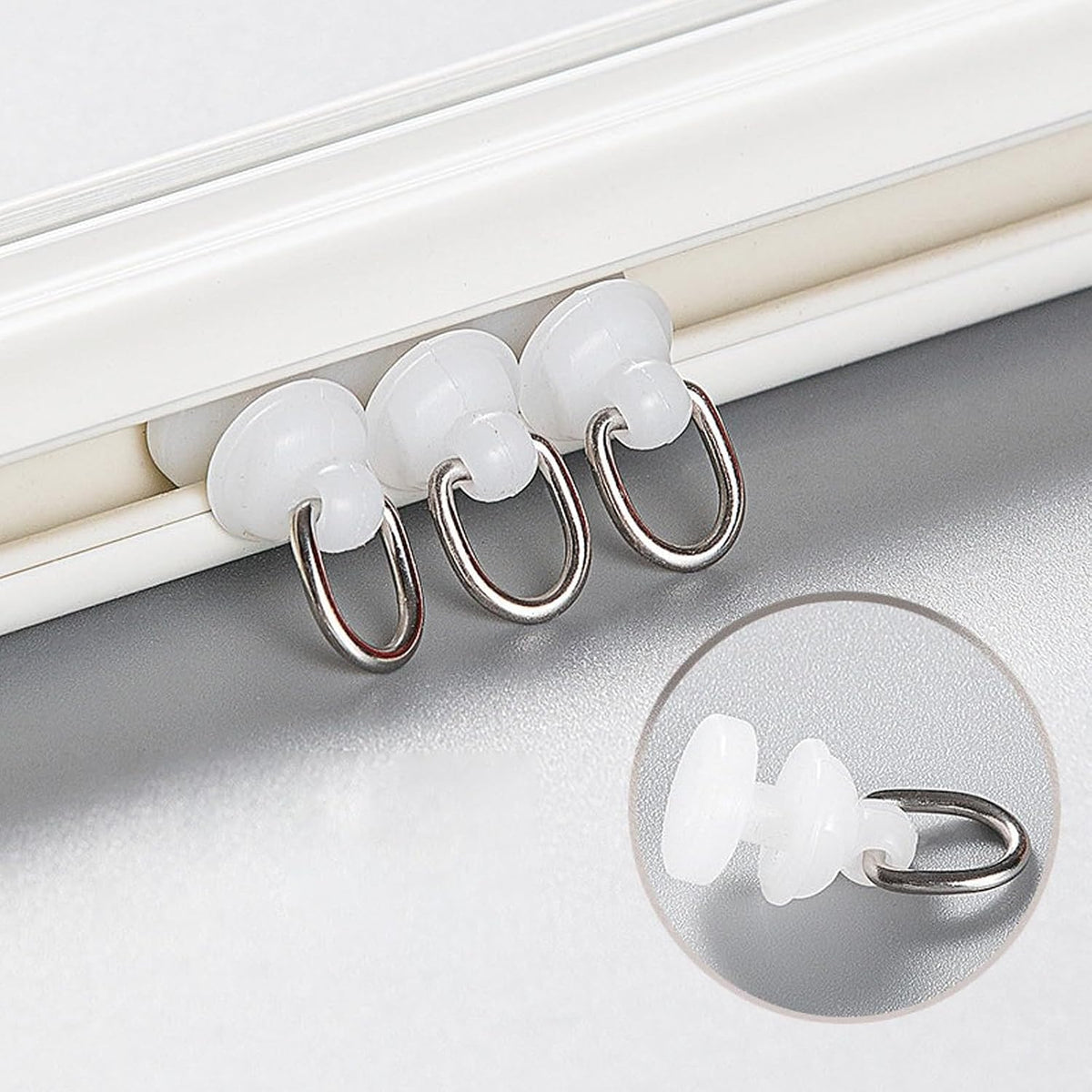 100 pcs Shower Curtain Packs, 50 pcs Curtain Track Hooks and 50 pcs Curtain Track Gliders,Curtain Track Rollers,Gazebo Curtain Hooks,Rv Curtain Clips,White Shower Curtain Hooks for Tracks and Rails