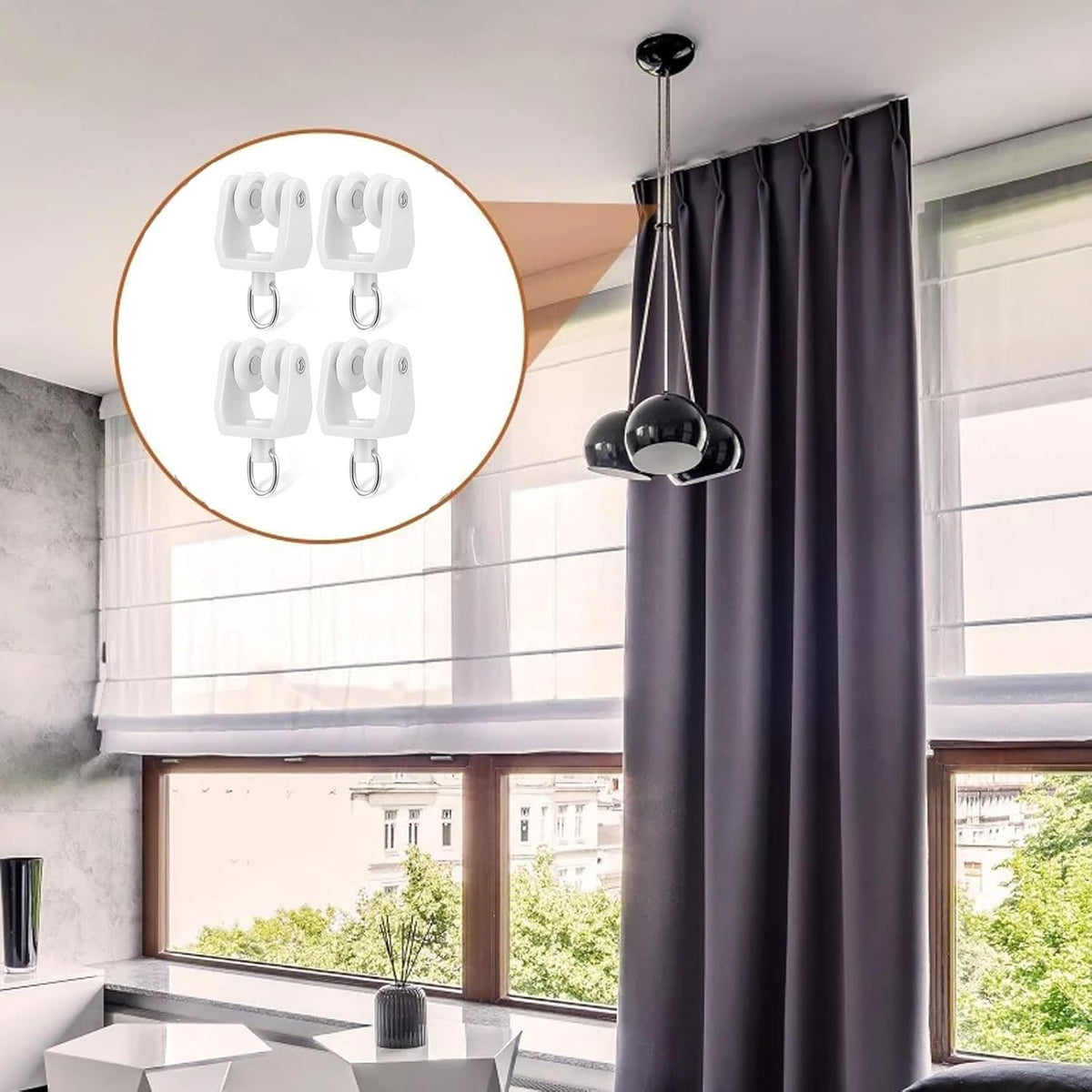 50 Pcs White Plastic Curtain Track Rollers (11mm) with Hooks, Bendable Drapery Rail Gliders for Ceiling/Shower/Window, Bulk Curtain Clips