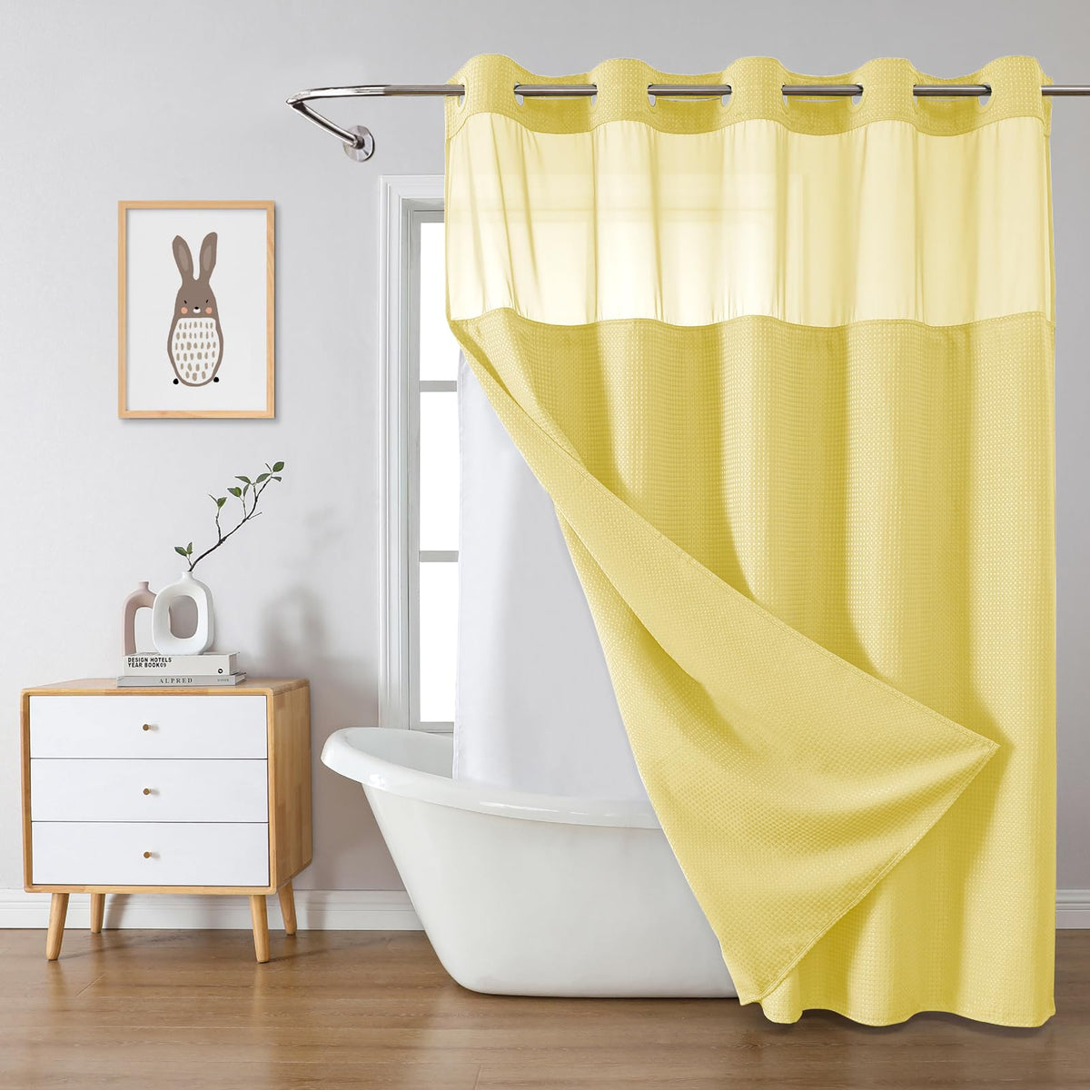 eachope No Hook Waffle Shower Curtain with Snap-in Liner, 71x74 Inch, Grey