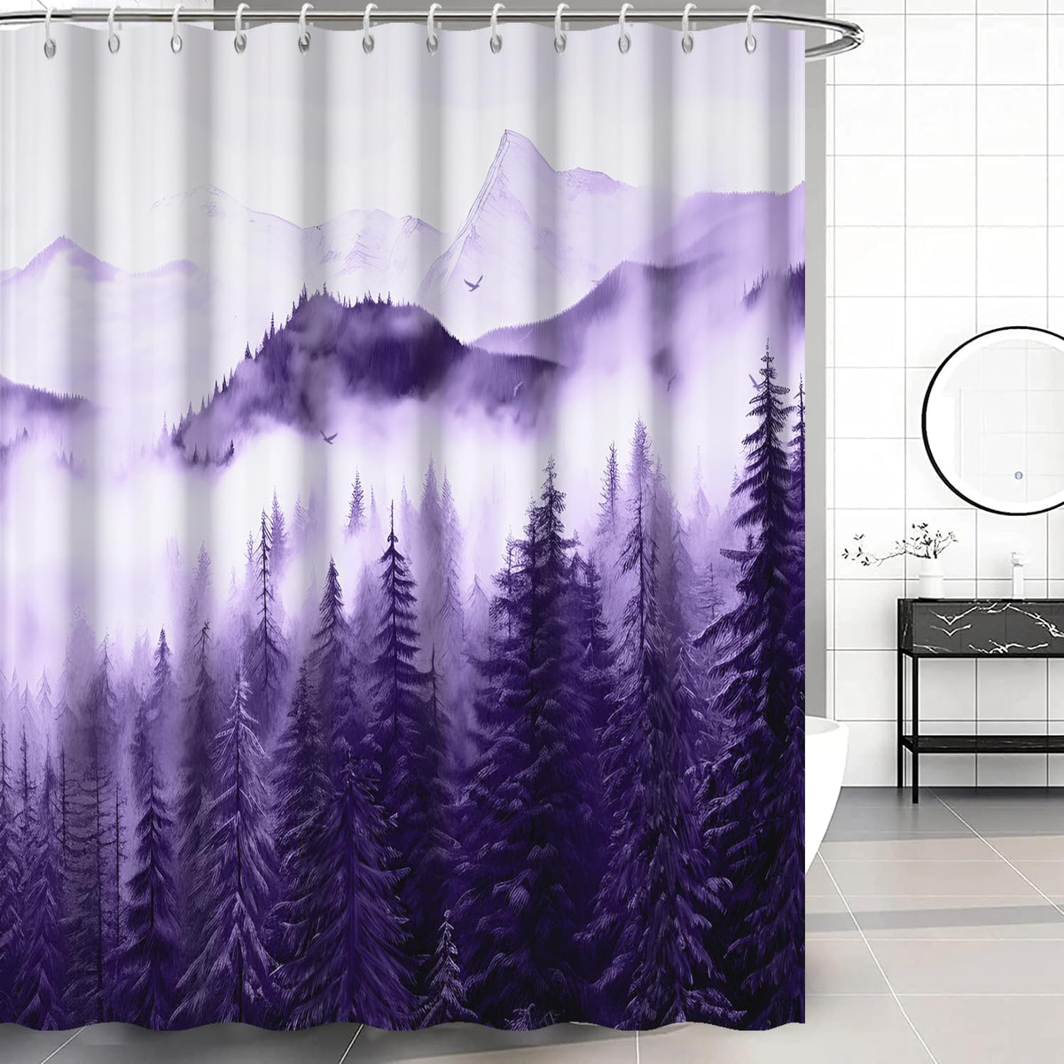Navy Blue Forest Shower Curtain for Bathroom 72x72 Inch