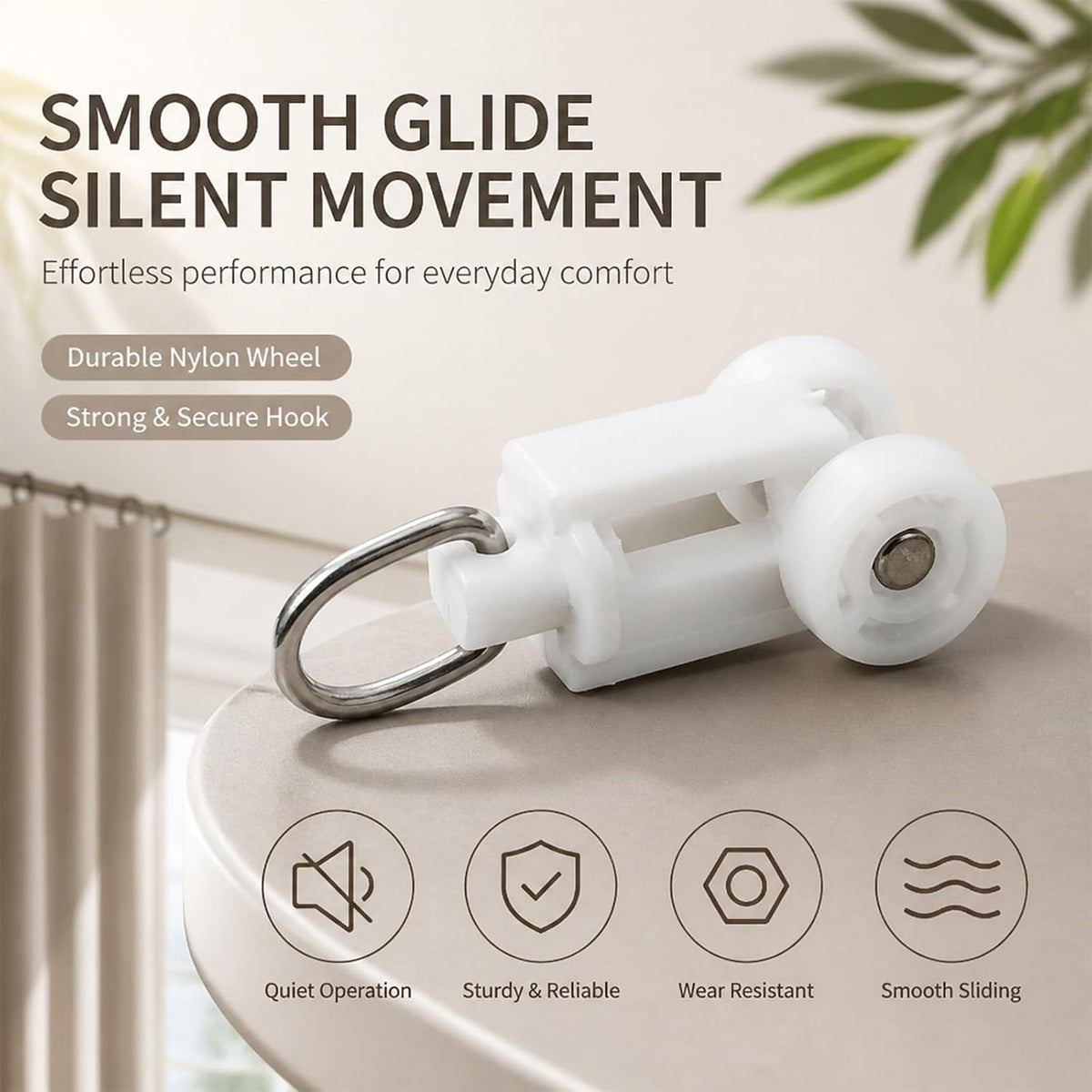 10 Pcs Ceiling Curtain Track Rollers Mute Glider Hooks for Sliding Rail