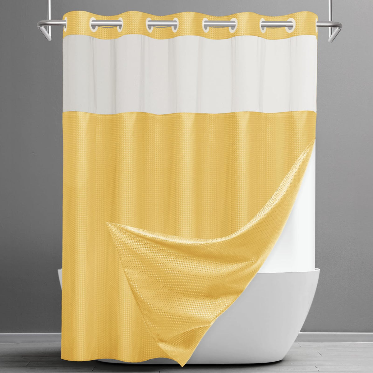 SORTTO Ringless Waffle Shower Curtain with Snap in Liner Set, 71x74, Grey