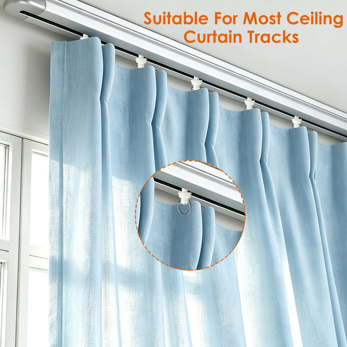 Diteje Curtain Glider Hook Set,50 Pack Rollers+50 Pack 4 Prongs Pinch Hooks