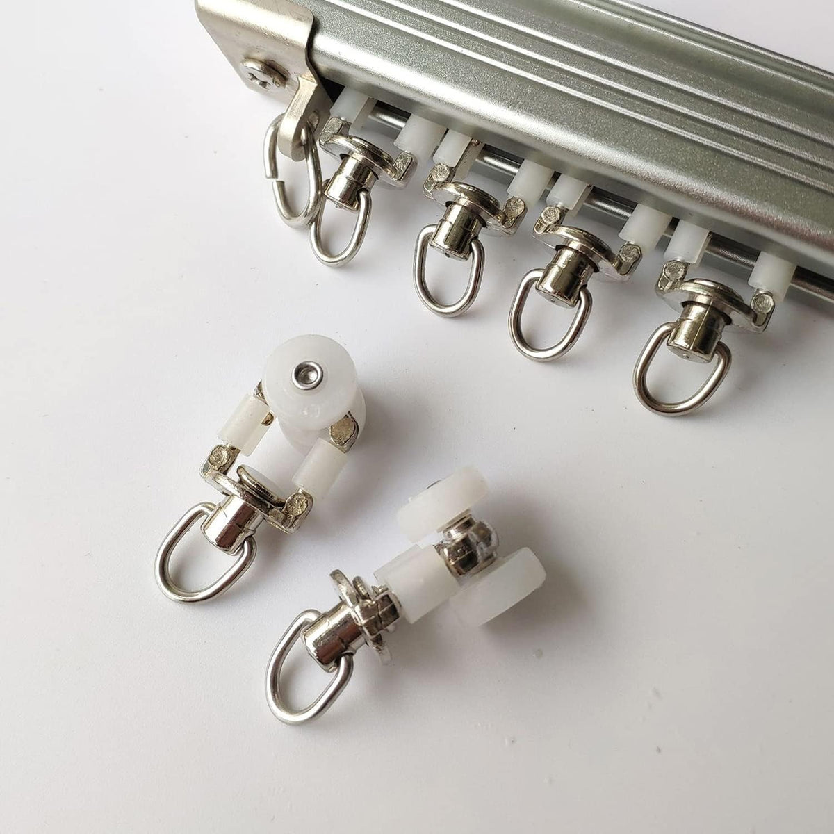 20 Pieces Rotatable Alloy Curtain Track Rollers with Plastic Twin Wheeled Drapery Rail Sliding Glider Curtain Track Rail Rollers for Windows Shower Curtain Tracks, 10mm Wheel Diameter
