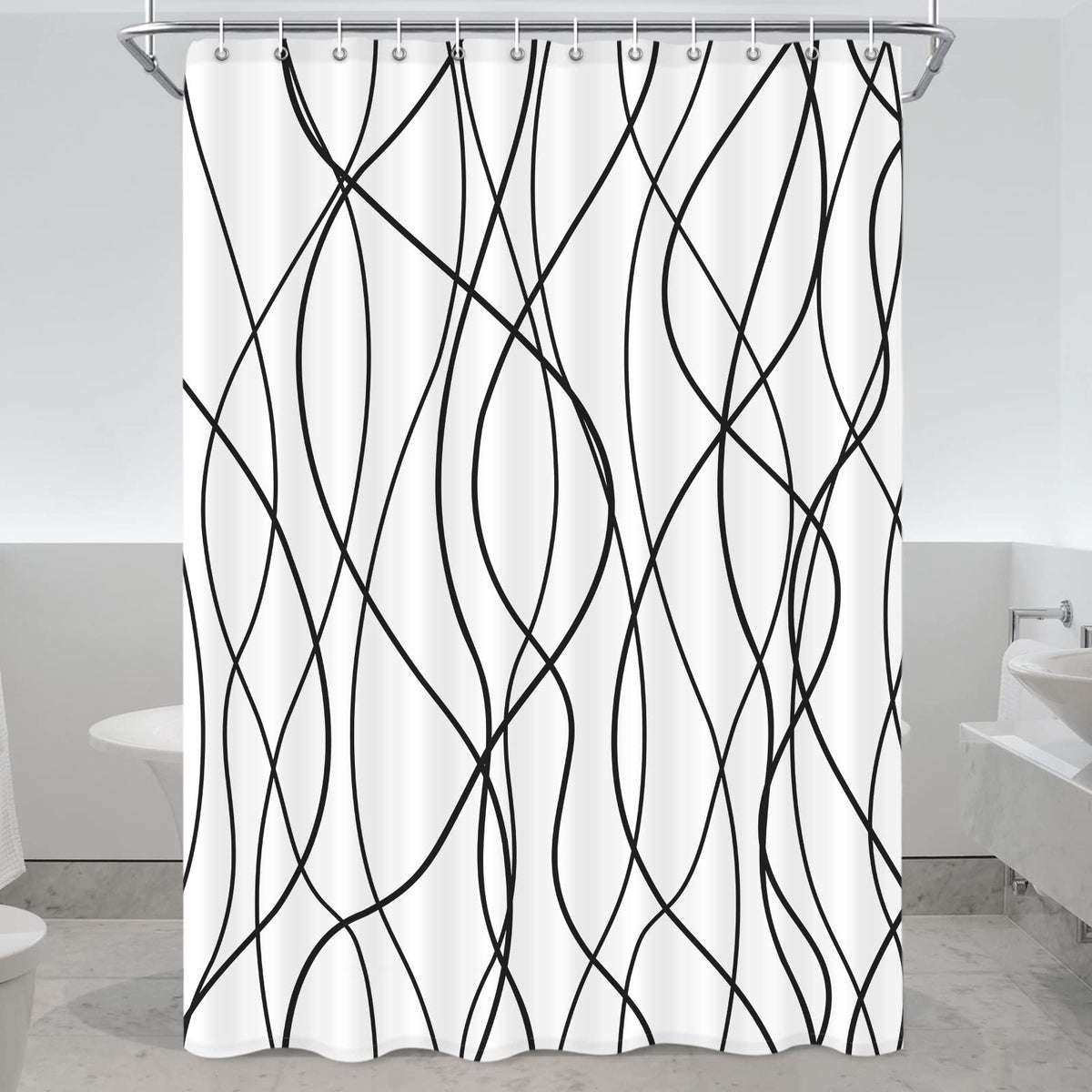 Striped Shower Curtain for Bathroom, Grey White, 72" W x 72" L