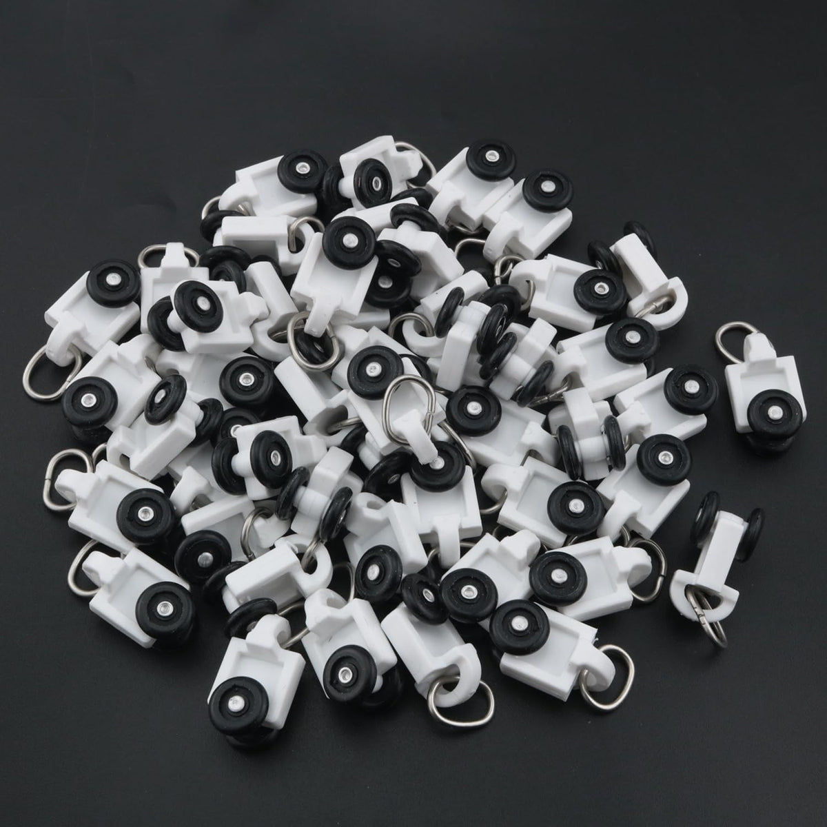 50PCS Curtain Black Roller Hooks Track Glider Hooks Silent Glider Roller Ballerised Window Shower Curtain Track Ceiling Glider