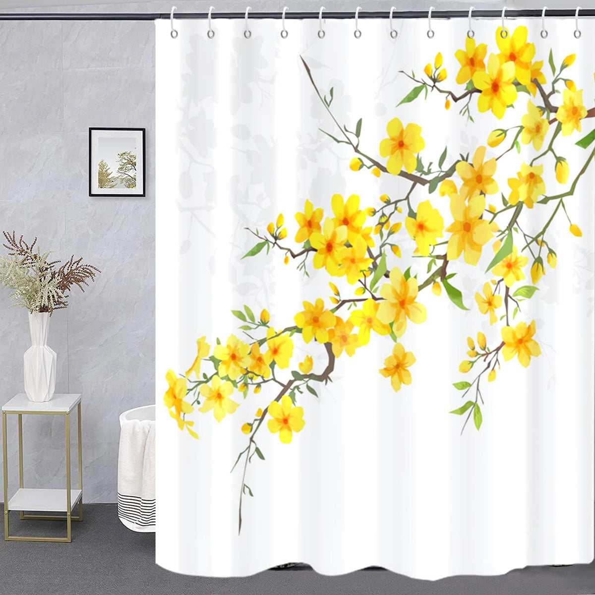 Boho Mid Century Shower Curtain, Modern Abstract with Hooks 72x72