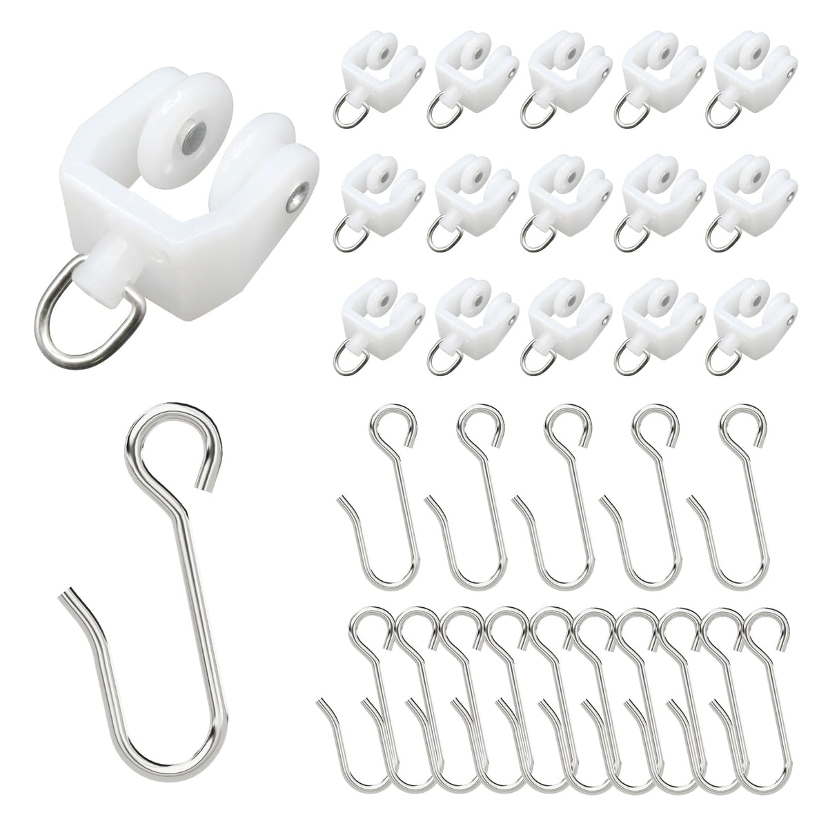 Flexible Bendable Ceiling Curtain Track Roller Hooks Plastic Metal Gliders with Hooks for Shower Window(15PCS-White)