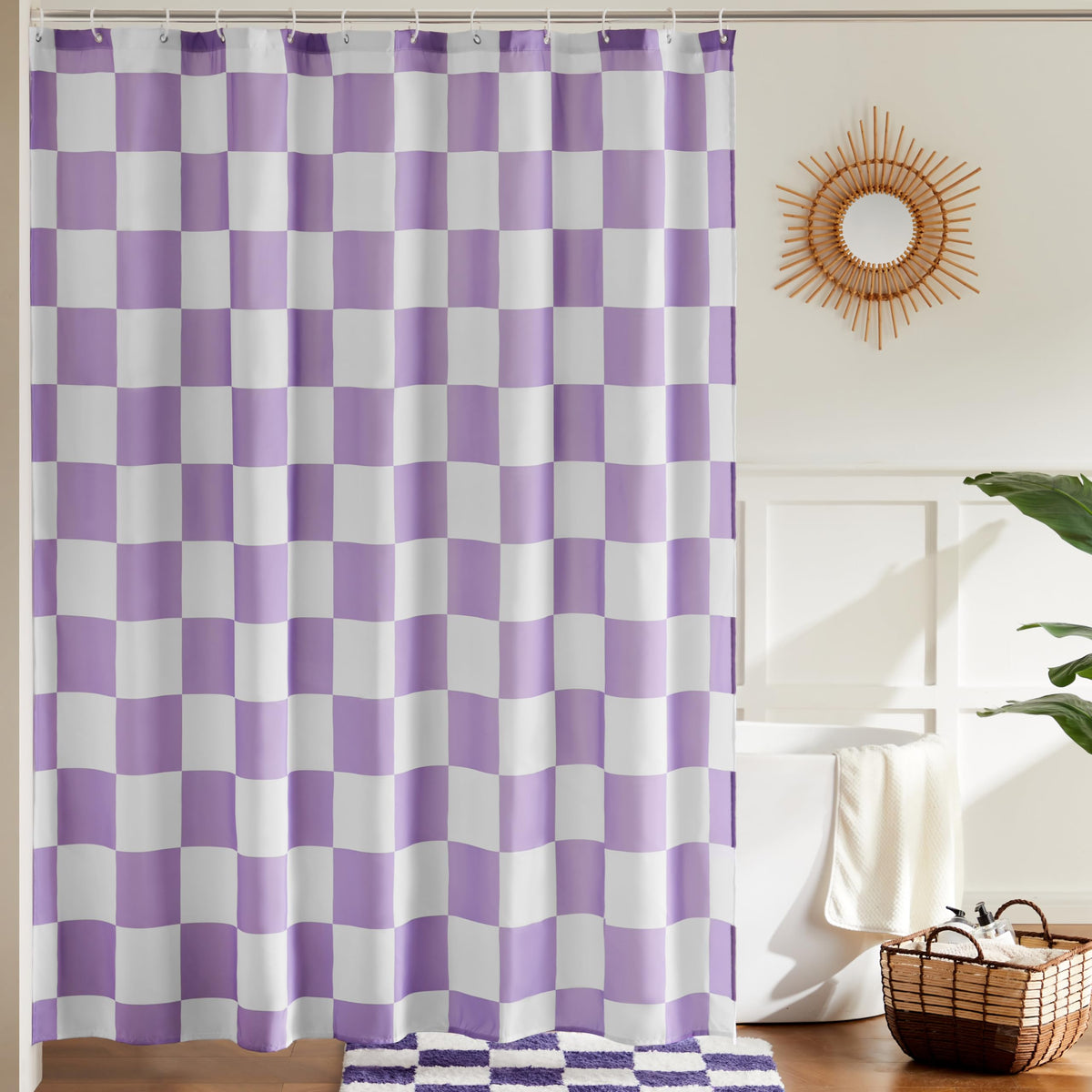 Ohocut Checkered Shower Curtain, Sage Green Shower Curtains for Bathroom, Cute Retro Checkboard Shower Curtain Vintage Aesthetic, Washable Fabric Bath Curtain 72''x72''