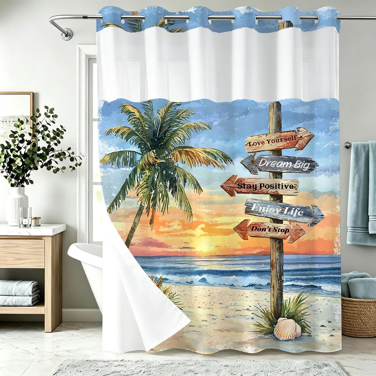 Nautical Green Sea Turtles Beach Theme Fabric Shower Curtain Sets Bathroom Blue Ocean Decor with Grommets and Hooks - 72 x 72 Inch Teal