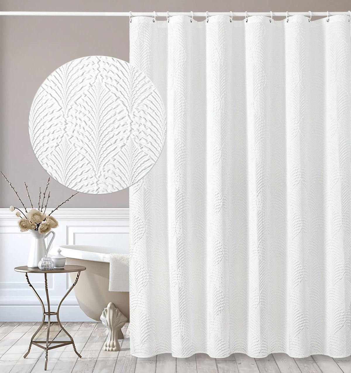 Gibelle White Shower Curtain for Bathroom, Farmhouse Bath Curtain 72x72