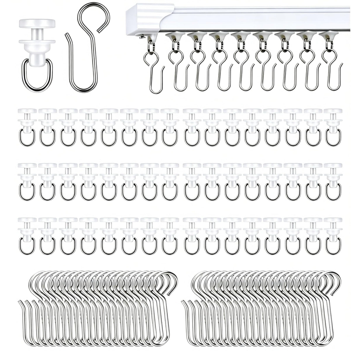 Metal Curtain Track Hooks S Shaped Small Curtain Hook 60Pcs Drapery Hook Pins Curtains Wire Hooks for Ceiling Curtains Drape Track