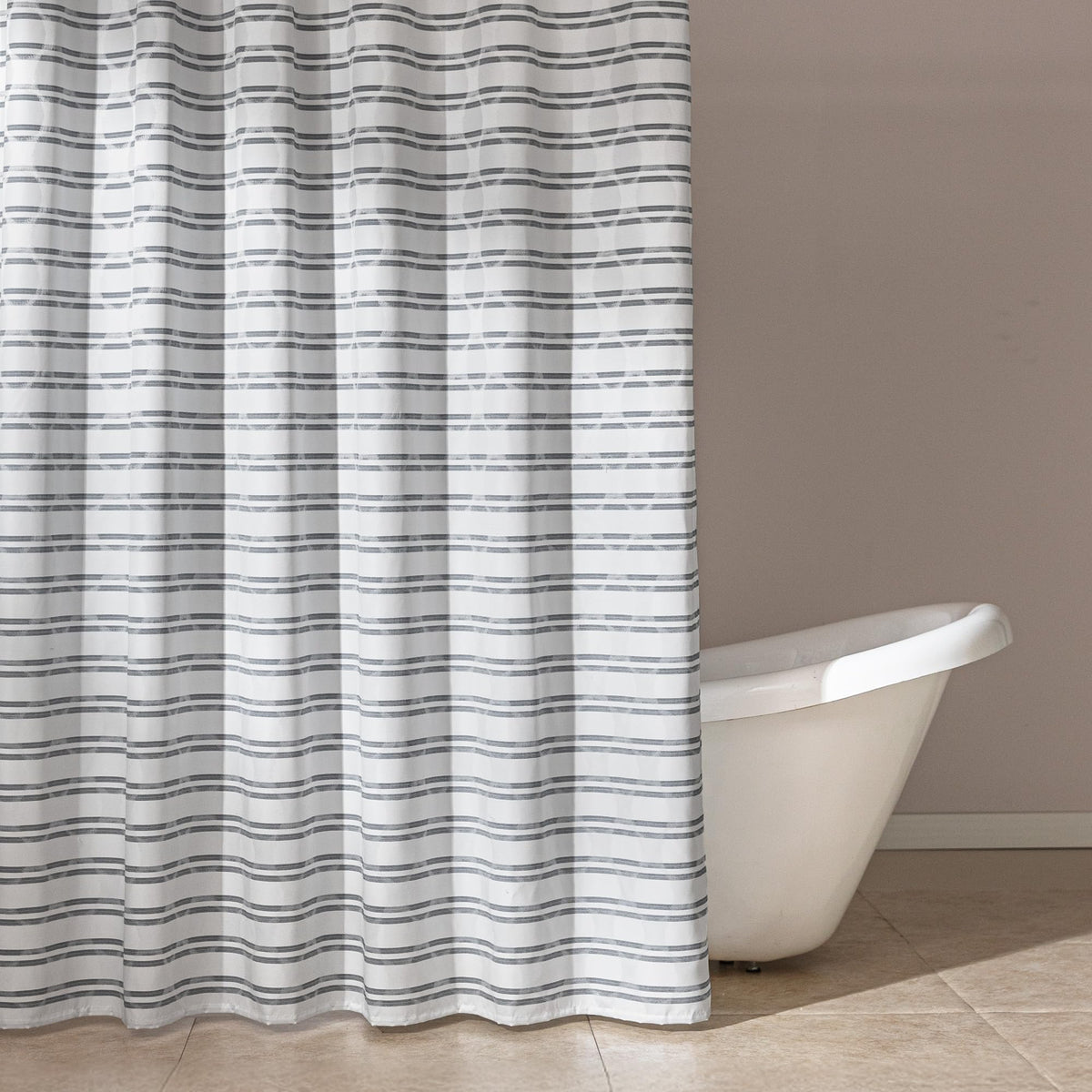 Amazon Basics Geometric Jacquard Fabric Shower Curtain for Bathroom, Lightweight, Water Repellent and Washable, 72" W x 72" L, Grey Striped