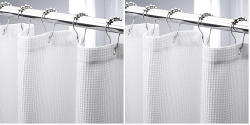 AmazerBath White Shower Curtain Fabric, Waffle Shower Curtains for Bathroom, Cloth Shower Curtain Heavy Duty, Thick Bathroom Shower Curtains Hotel Quality, Premium Polyester, 72x72 Inches