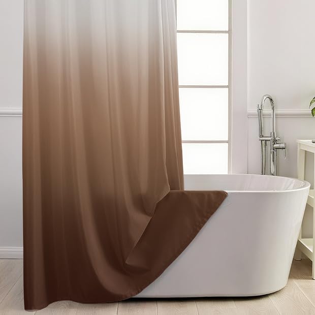 No Hook Shower Curtain and Liner Set, Ombre Brown, 71" x 74"