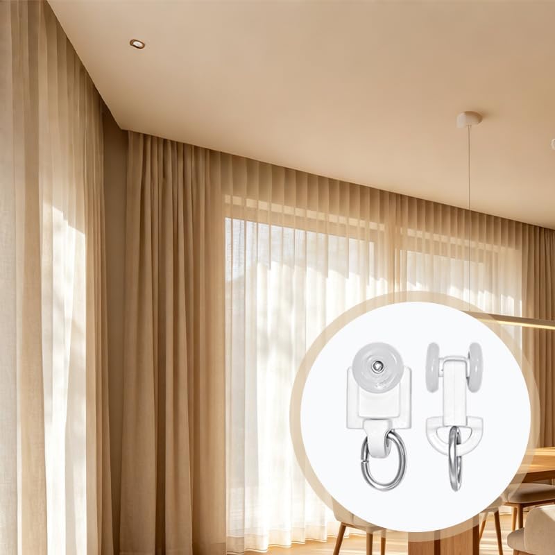 50 Pcs Curtain Track Rollers, Plastic Mute Curtain Track Gliders with Hooks for Ceiling Rails, Smooth Dual-Wheel Pulley System, Fits Most Standard Curtain Track Hooks