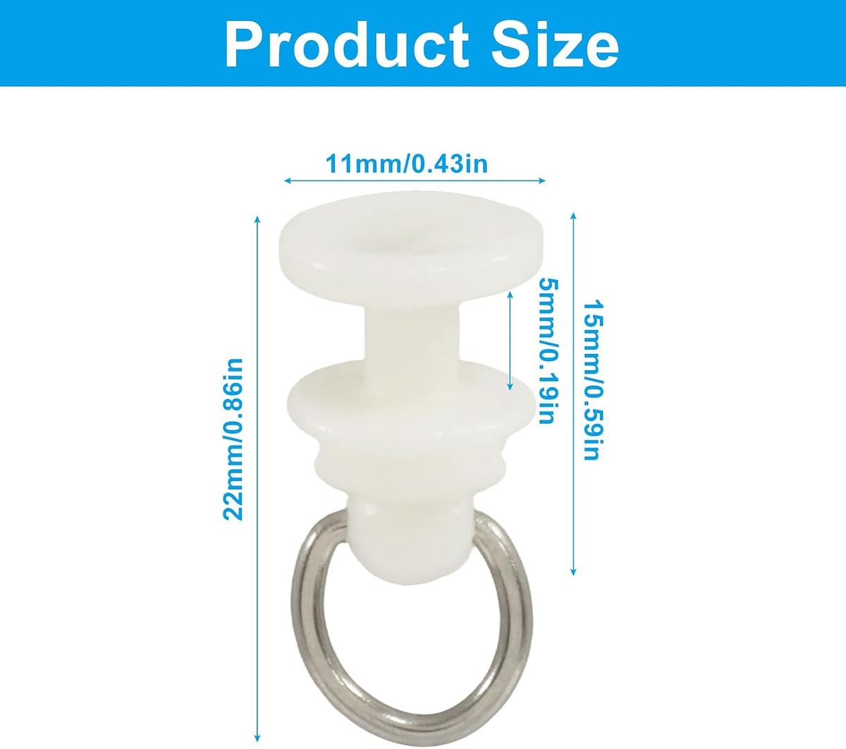 White Plastic Curtain Track Roller Hooks, 50 Pcs