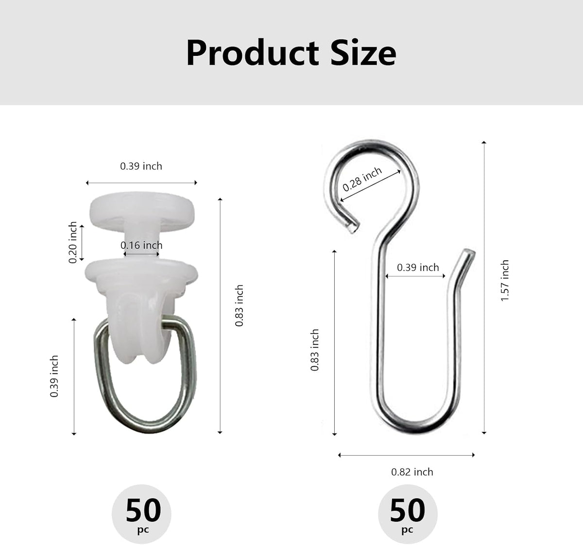 100 pcs Shower Curtain Packs, 50 pcs Curtain Track Hooks and 50 pcs Curtain Track Gliders,Curtain Track Rollers,Gazebo Curtain Hooks,Rv Curtain Clips,White Shower Curtain Hooks for Tracks and Rails