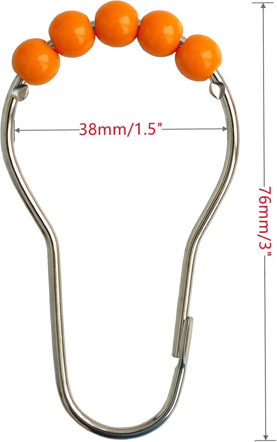 Orange Shower Curtain Hooks Stainless Steel Acrylic Balls (12pcs)