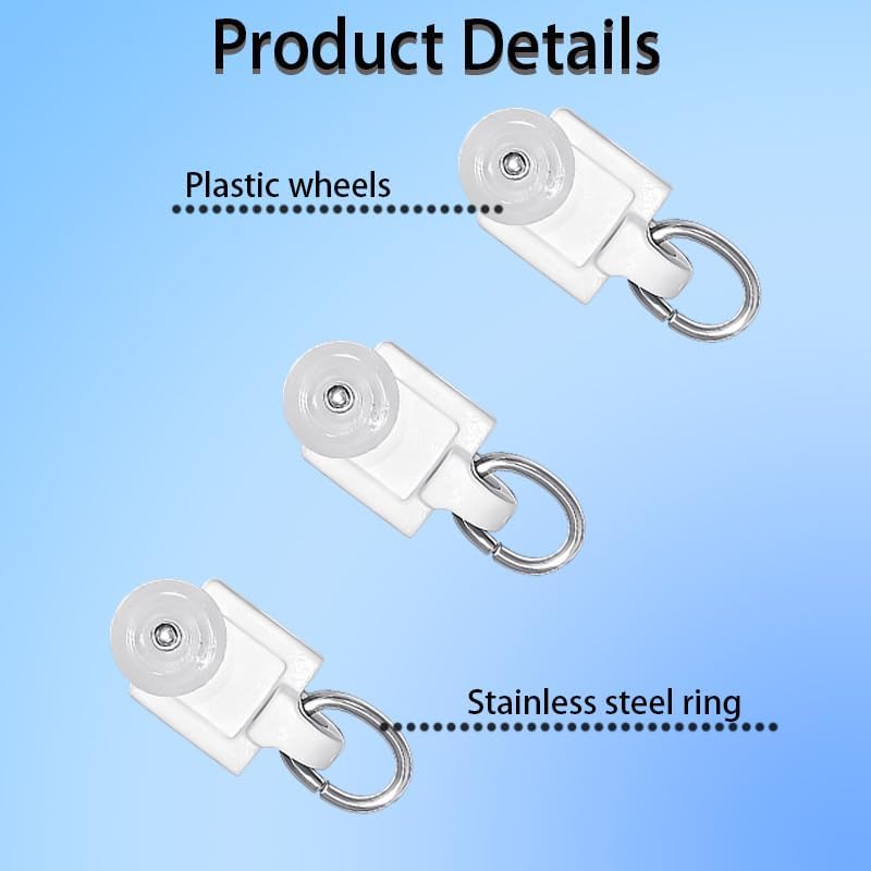 50 Pcs Curtain Track Rollers, Plastic Mute Curtain Track Gliders with Hooks for Ceiling Rails, Smooth Dual-Wheel Pulley System, Fits Most Standard Curtain Track Hooks