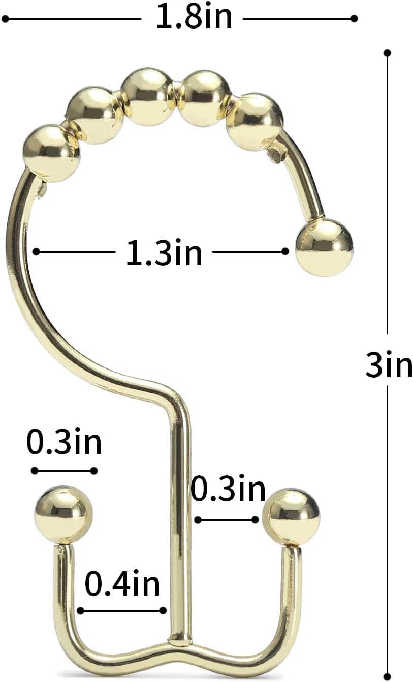 Goowin Shower Curtain Hooks Rings, Stainless Steel Gold Shower Curtain Hooks Rust Proof, Free Sliding Double Shower Hooks for Shower Curtains & Liners (Gold)
