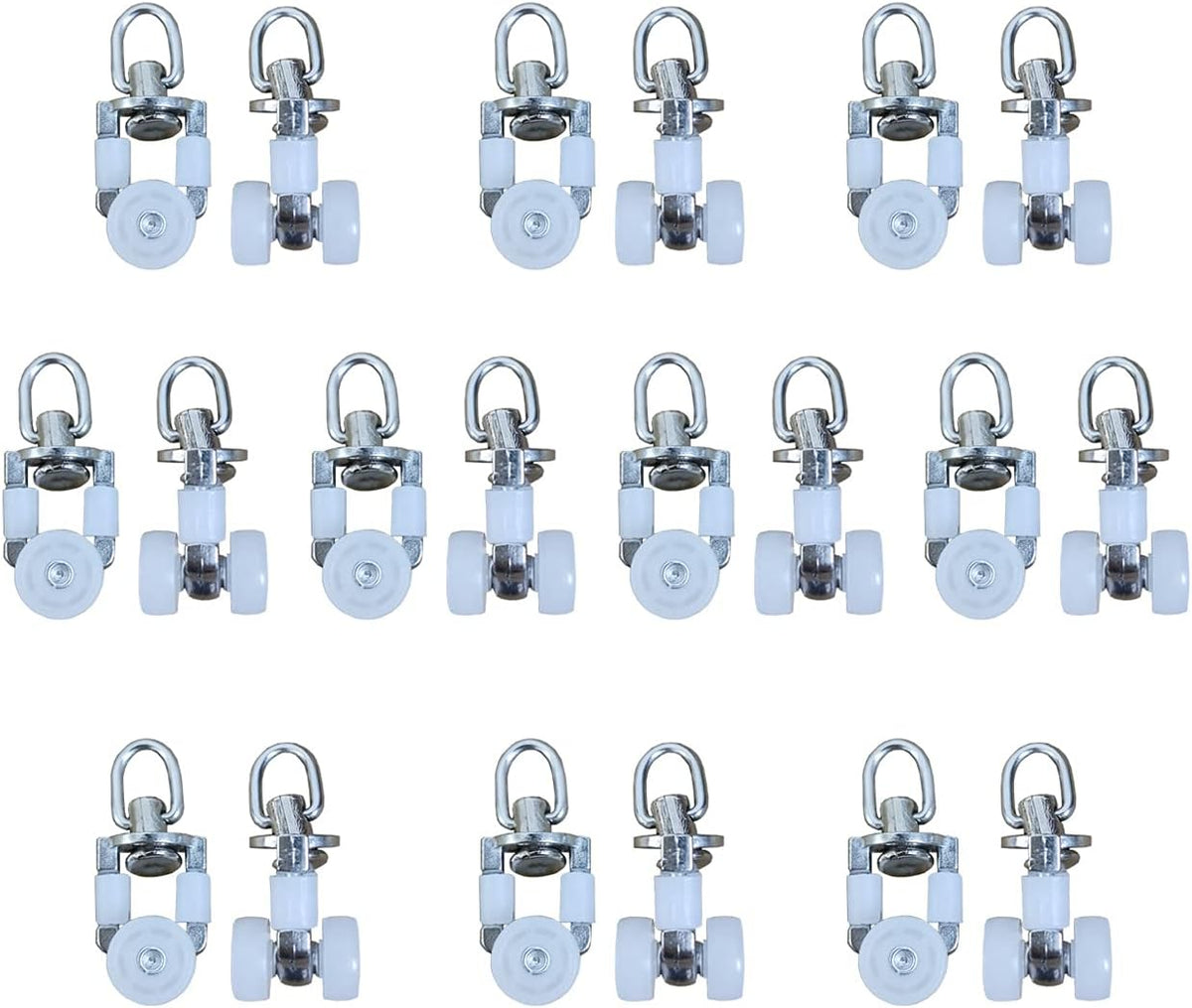 20 Pieces Rotatable Alloy Curtain Track Rollers with Plastic Twin Wheeled Drapery Rail Sliding Glider Curtain Track Rail Rollers for Windows Shower Curtain Tracks, 10mm Wheel Diameter