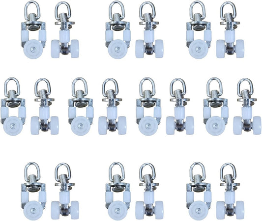20 Pieces Rotatable Alloy Curtain Track Rollers with Plastic Twin Wheeled Drapery Rail Sliding Glider Curtain Track Rail Rollers for Windows Shower Curtain Tracks, 10mm Wheel Diameter