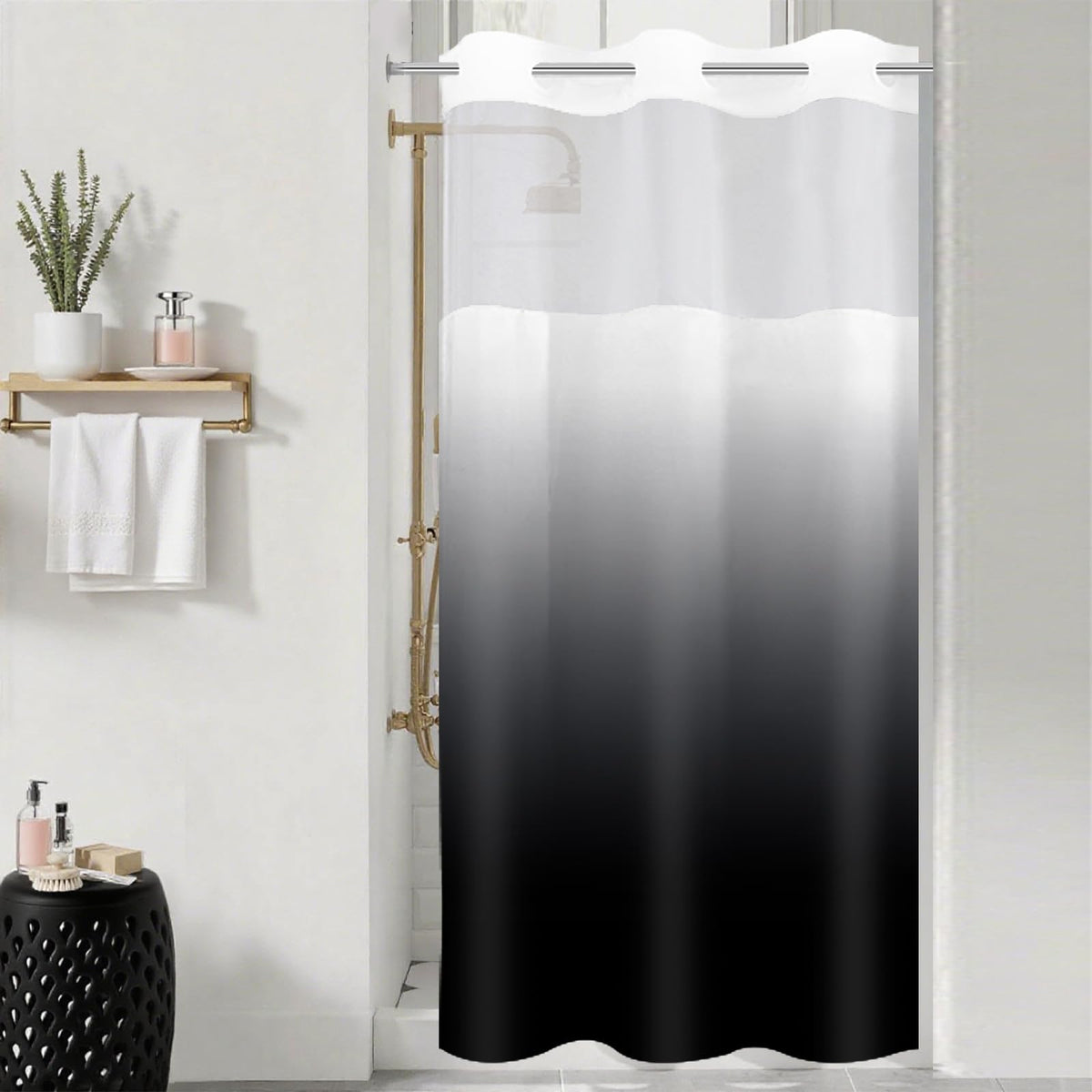 No Hook Shower Curtain and Liner Set, Ombre Brown, 71" x 74"