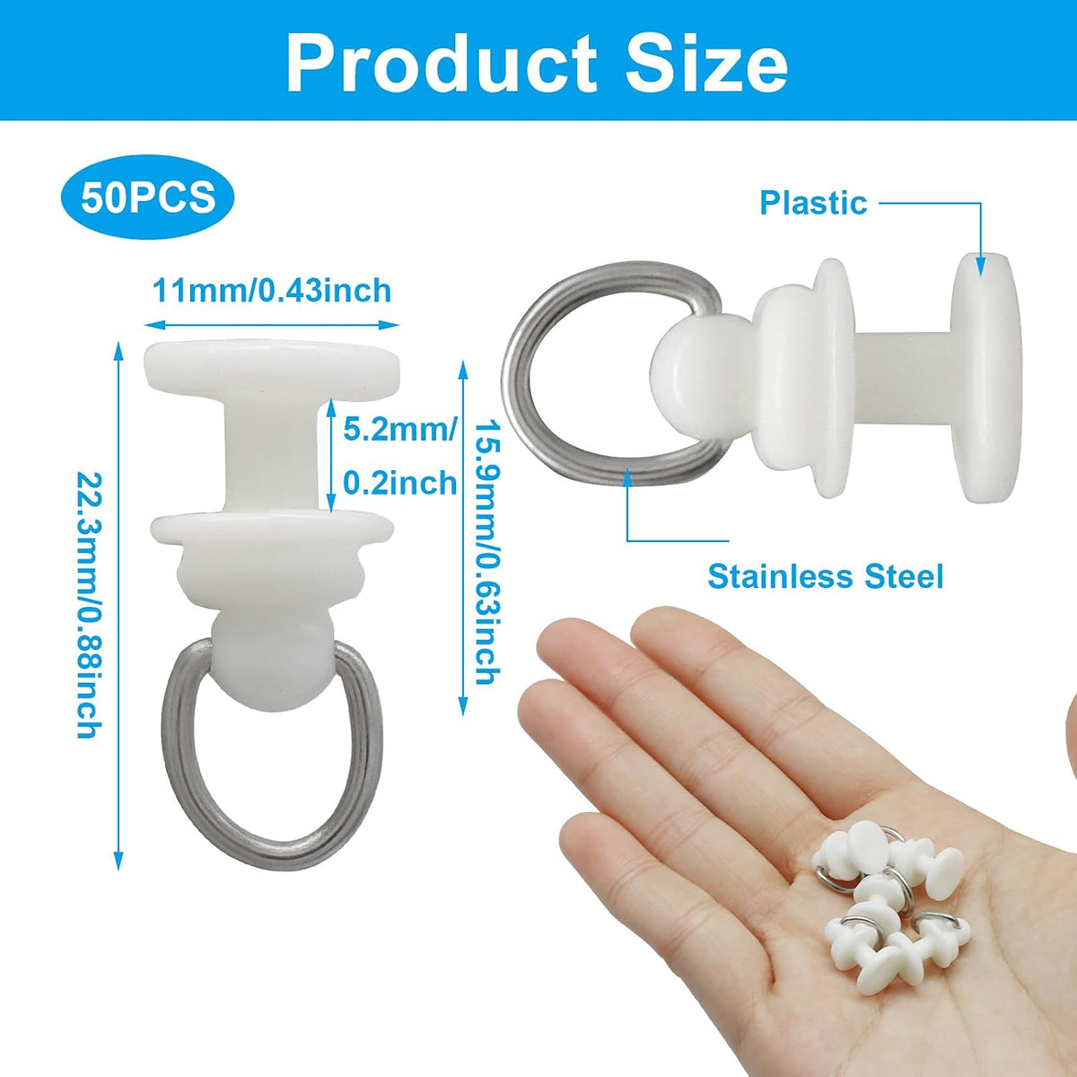 Plastic Curtain Track Hooks, 50 PCS