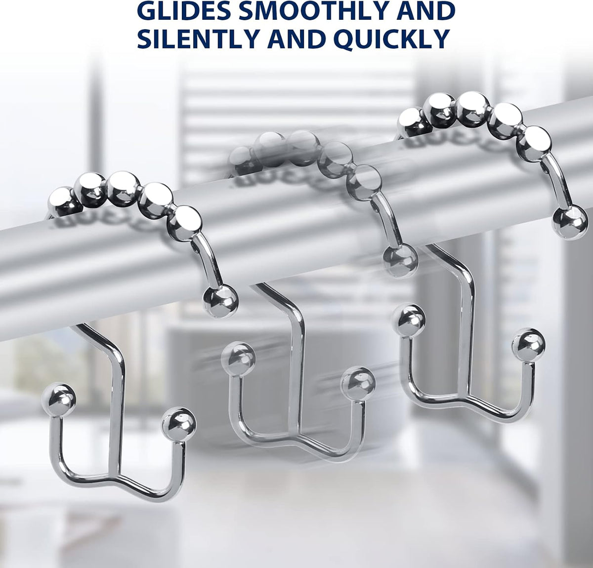 Gidse Shower Curtain Hooks,Sturdy Stainless Steel Double Sided Shower Hooks Rings for Bathroom Shower Curtain Rods Curtains Set of 12 Hooks - Chrome