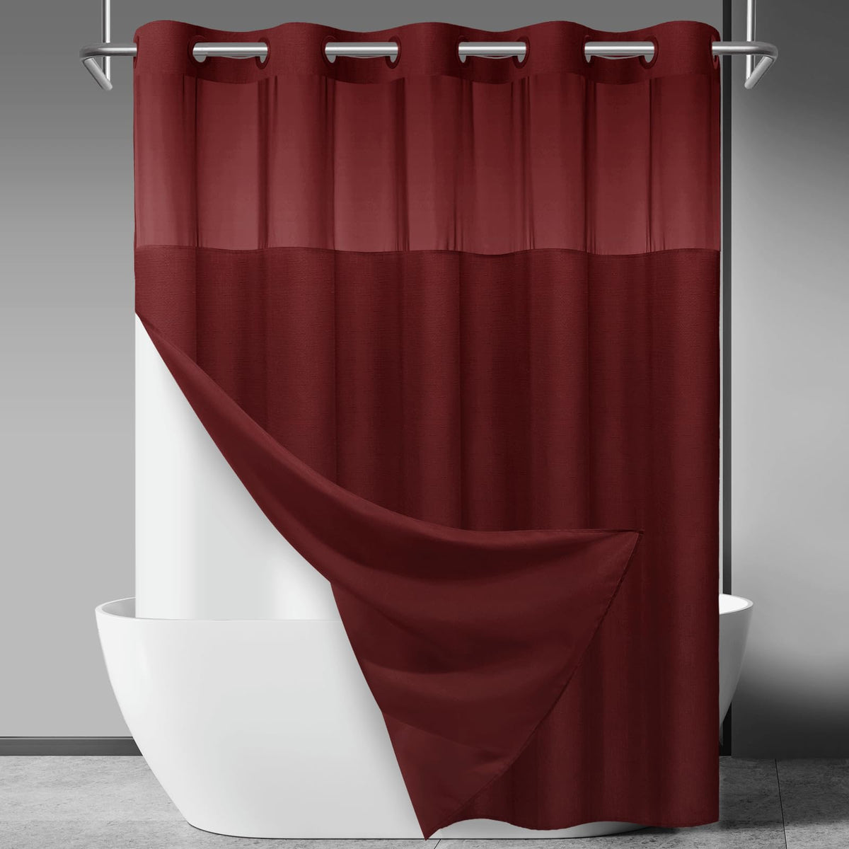 SORTTO Ringless Slub Shower Curtain with Snap in Liner, 71x74, Black