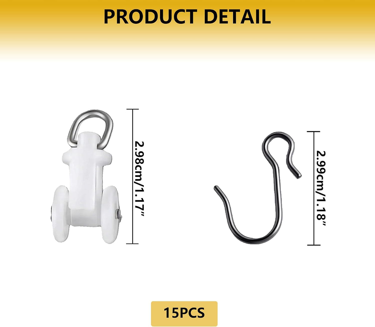15 Sets Ceiling Curtain Track Roller Hooks Dual Wheel Stainless Steel Ceiling Curtain Gliders 0.59 Inch 15mm Diameter Durable Roller Carriers for Curtains Drapes Room Dividers - White
