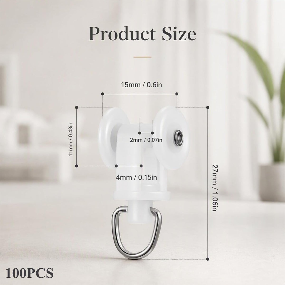 100 Pcs Ceiling Curtain Track Gliders Mute Roller Hooks for Sliding Rail