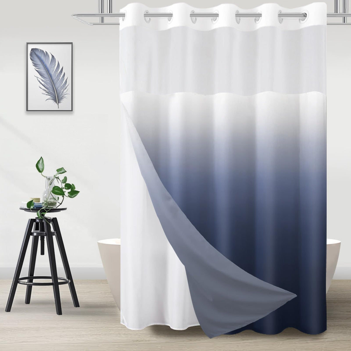 No Hook Shower Curtain and Liner Set, Ombre Brown, 71" x 74"
