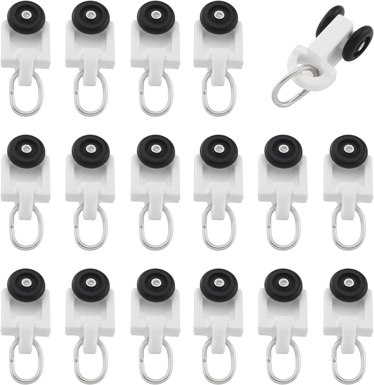 50PCS Curtain Black Roller Hooks Track Glider Hooks Silent Glider Roller Ballerised Window Shower Curtain Track Ceiling Glider