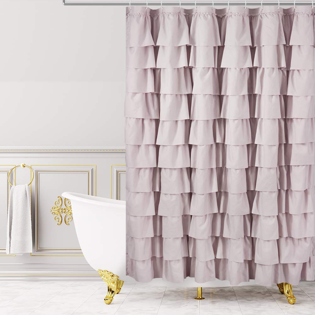 White Ruffle Shower Curtain for Bathroom,72 x 72 Inches, Farmhouse Style