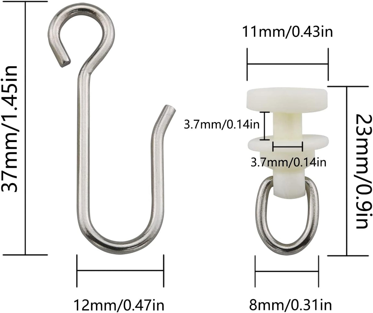 JianLing 30 Pieces Stainless Steel Hooks and 30 Pieces Curtain Track Glider Rail Curtain Hook Rollers for Tracks and Rails
