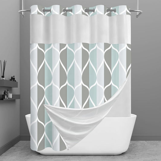 Yiatn Gray Ringless Shower Curtain with Snap-in Liner, 71 x 74 Inch