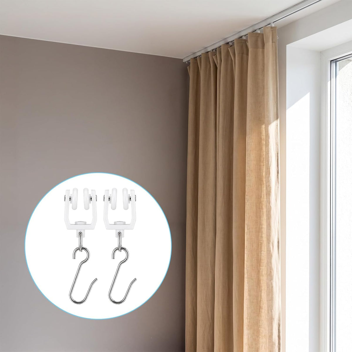 Xindojuz 60 PCS Curtain Track Hooks and Rollers Sets