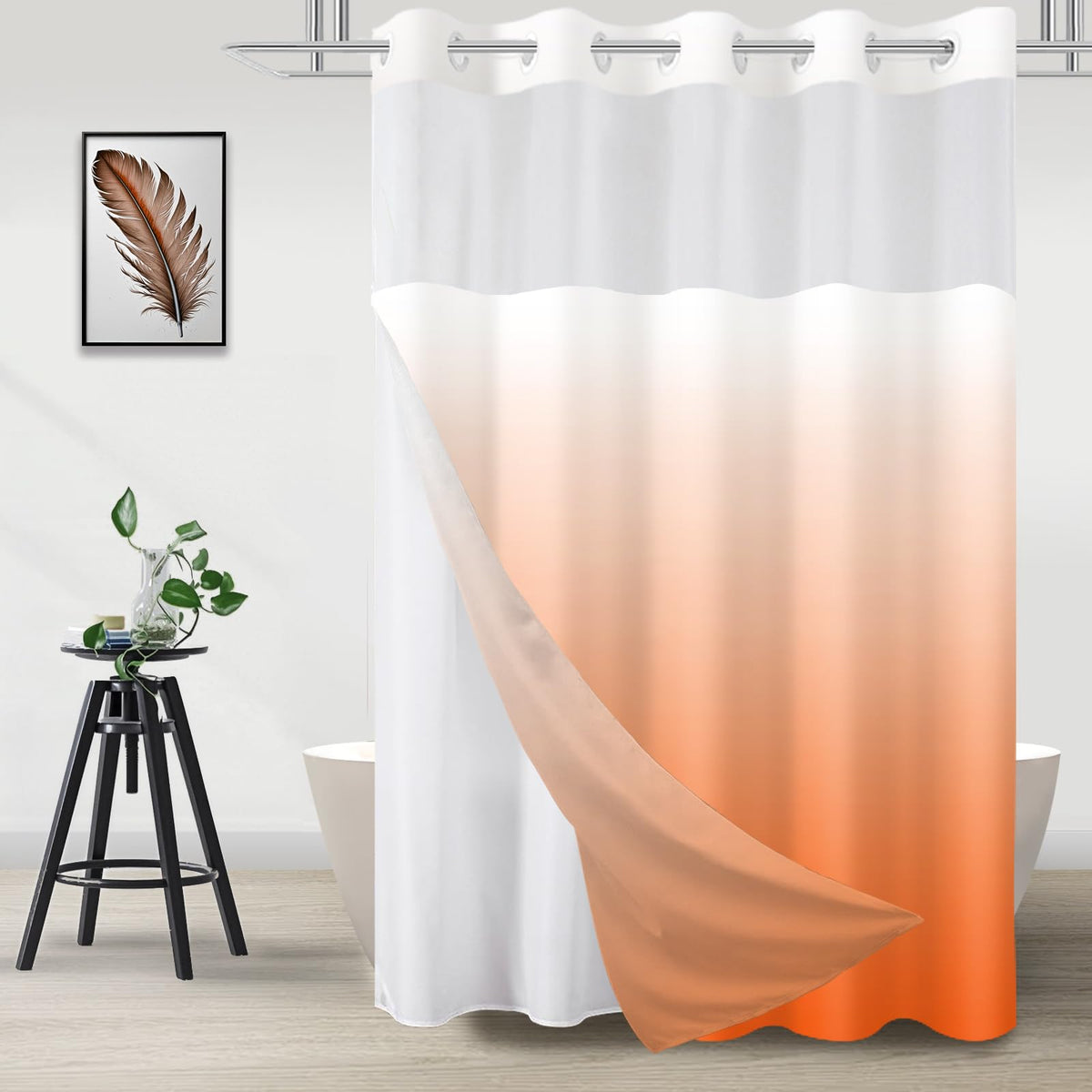 No Hook Shower Curtain and Liner Set, Ombre Brown, 71" x 74"