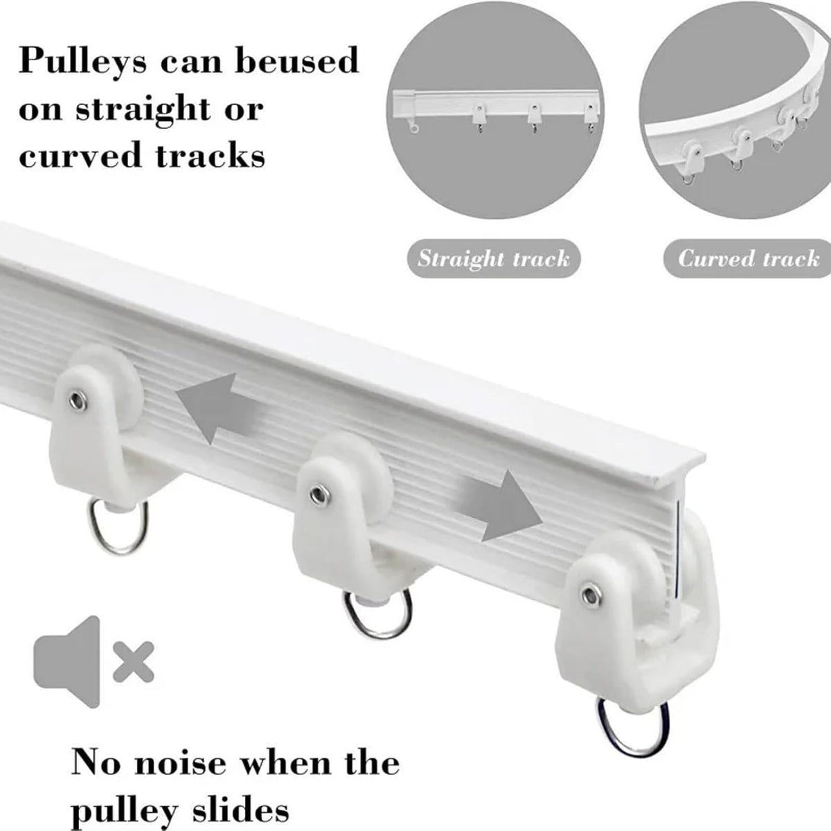 50 Pcs White Plastic Curtain Track Rollers (11mm) with Hooks, Bendable Drapery Rail Gliders for Ceiling/Shower/Window, Bulk Curtain Clips